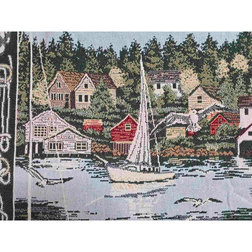 Goodwin Weavers‎ Throw Blanket Fringed Lake Boats Fishing 100% Cotton Made USA